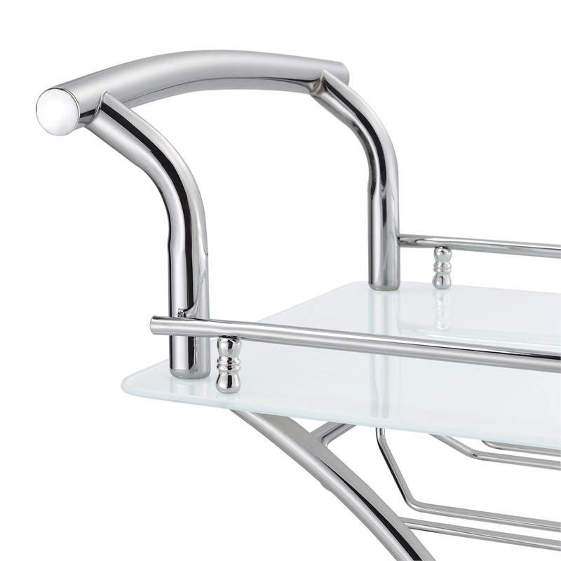 Pemberly Row 2-tier Glass Shelf Metal Bar Cart White and Chrome