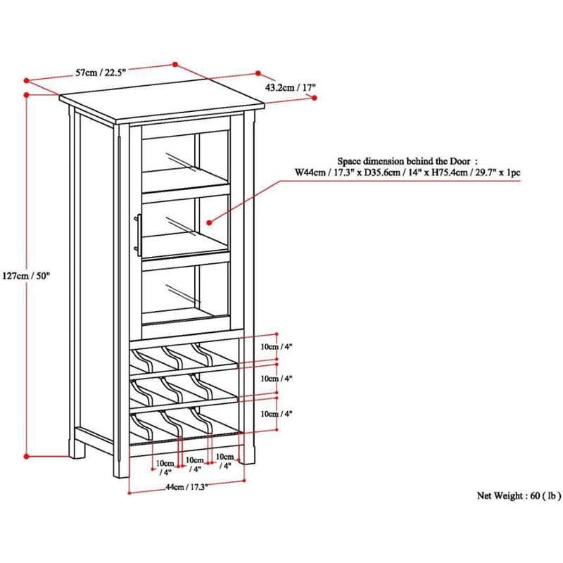 Pemberly Row Contemporary Wine Rack Cabinet in Tobacco Brown