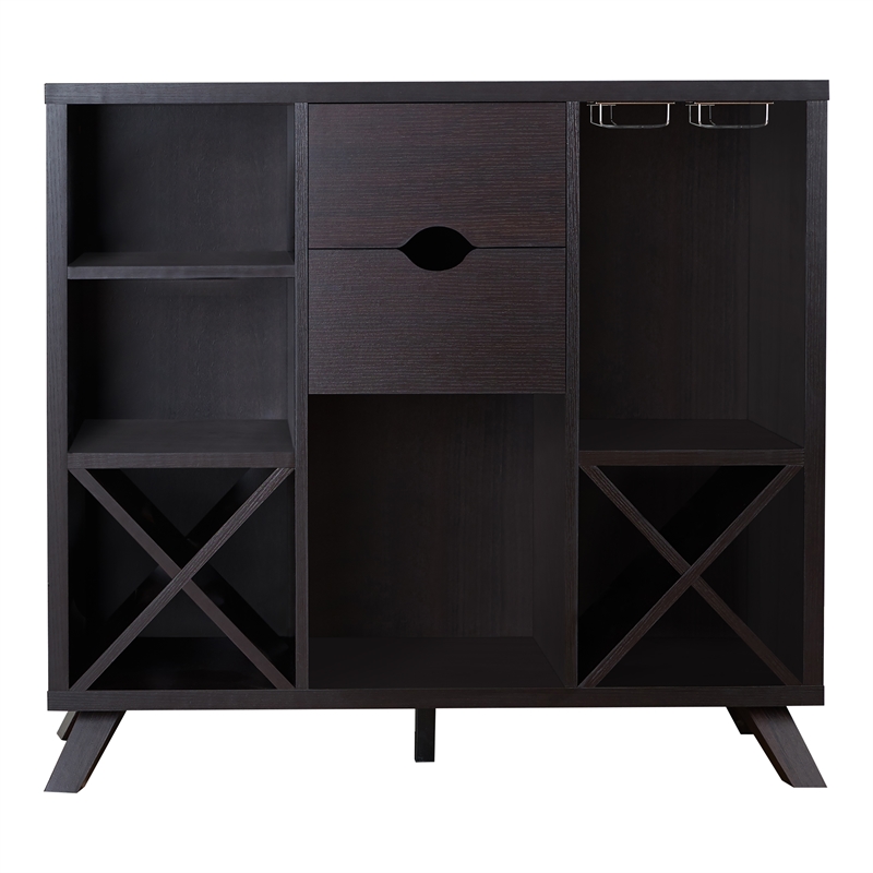 Pemberly Row Transitional Engineered Wood Wine Rack/Buffet in Cappuccino