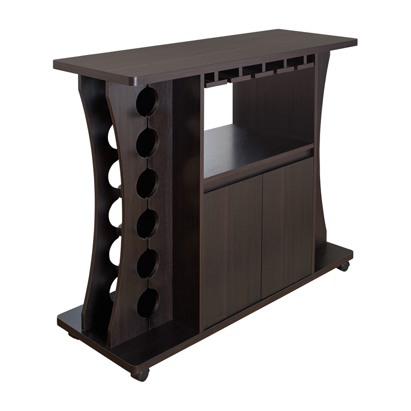 Pemberly Row Contemporary Wood Buffet with Wine Rack in Espresso