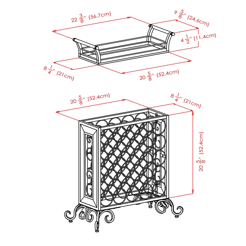 Pemberly Row Transitional Wood/Metal Wine Rack with Removable Tray in Bronze