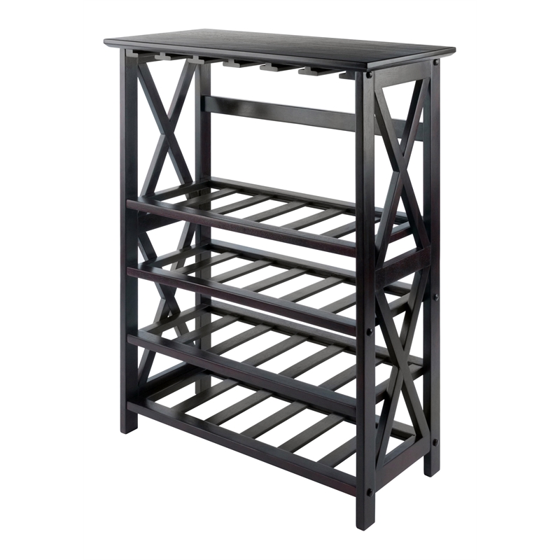 Pemberly Row Transitional Solid Wood Wine Rack with Glass Racks in Espresso