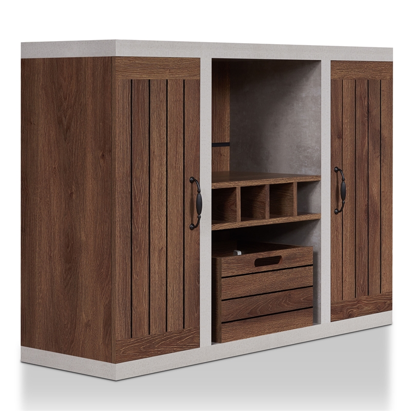 Pemberly Row ModernIndustrial Wood Multi-Storage Buffet in Walnut