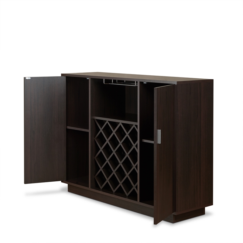 Pemberly Row Rectangular Wood Server with Wine and Stemware Rack in Espresso
