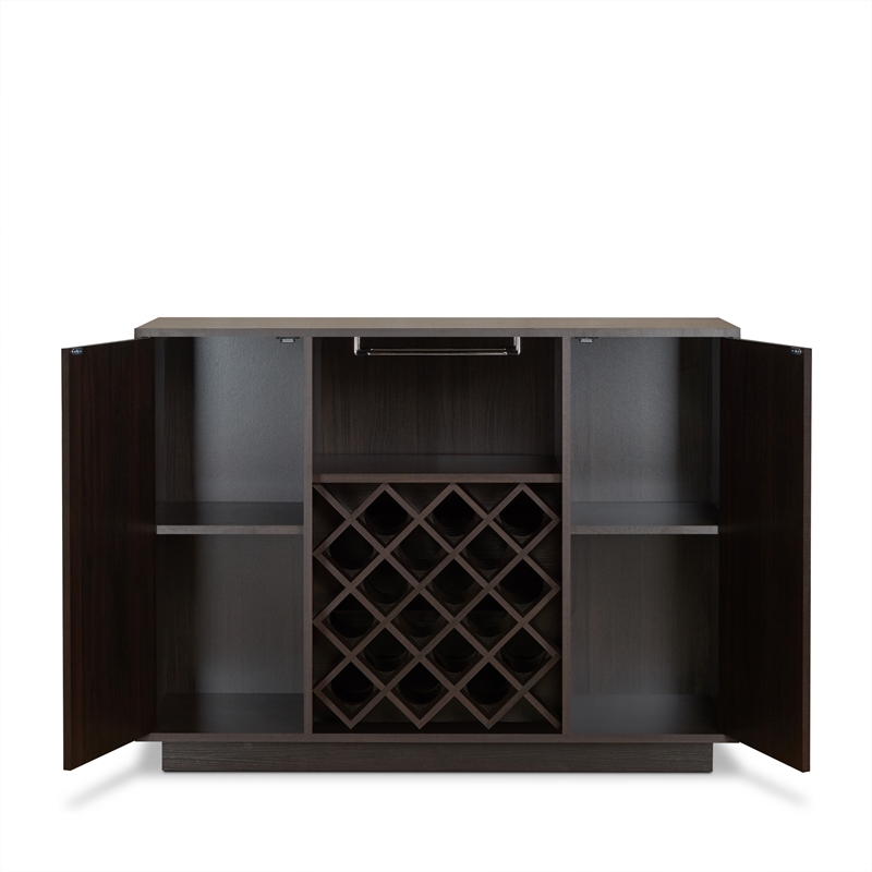 Pemberly Row Rectangular Wood Server with Wine and Stemware Rack in Espresso