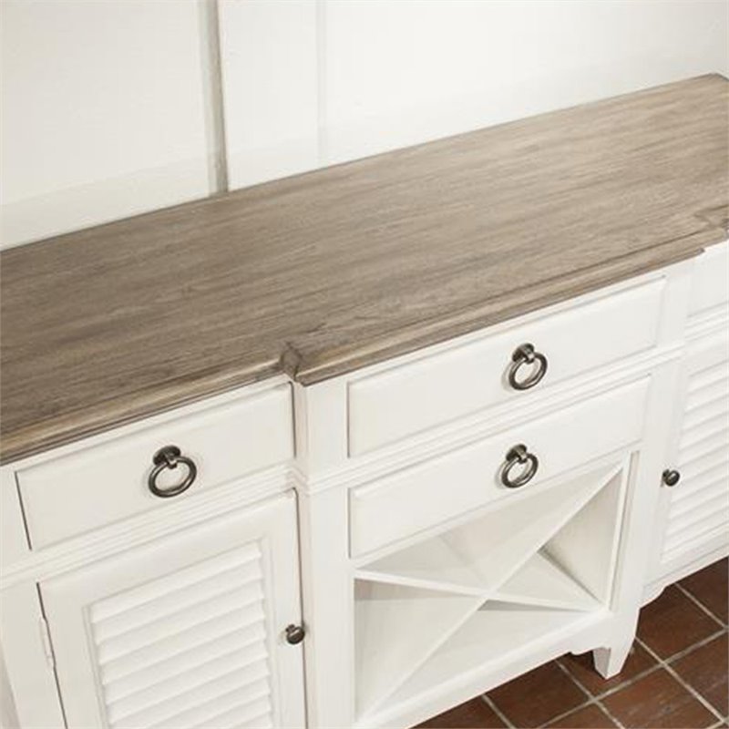 Pemberly Row Wood Wine Rack Buffet in Natural and Paper White