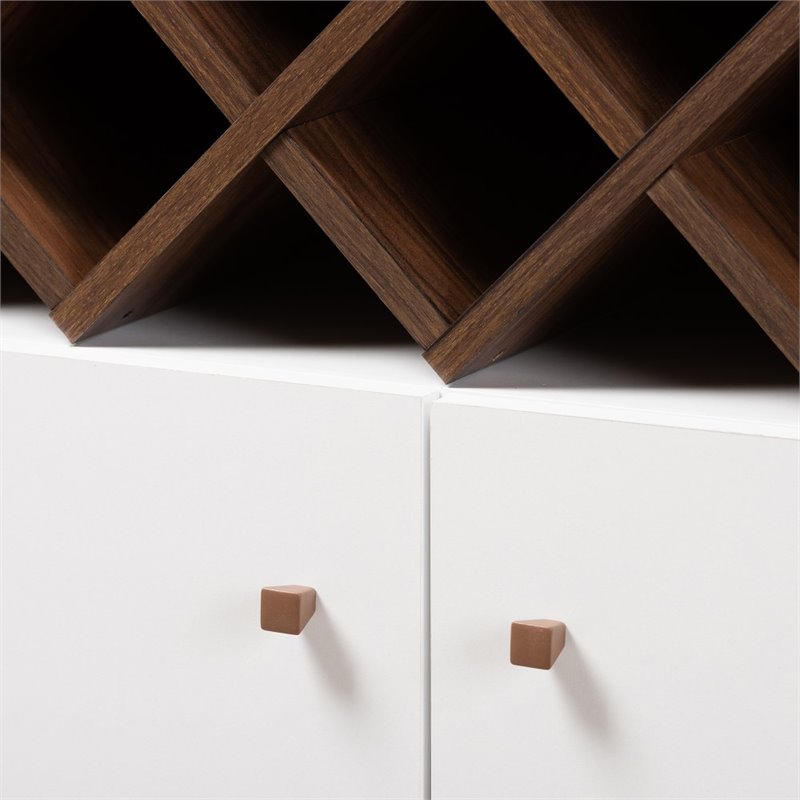 Pemberly Row Mid-Century Wood Wine Cabinet in White and Walnut