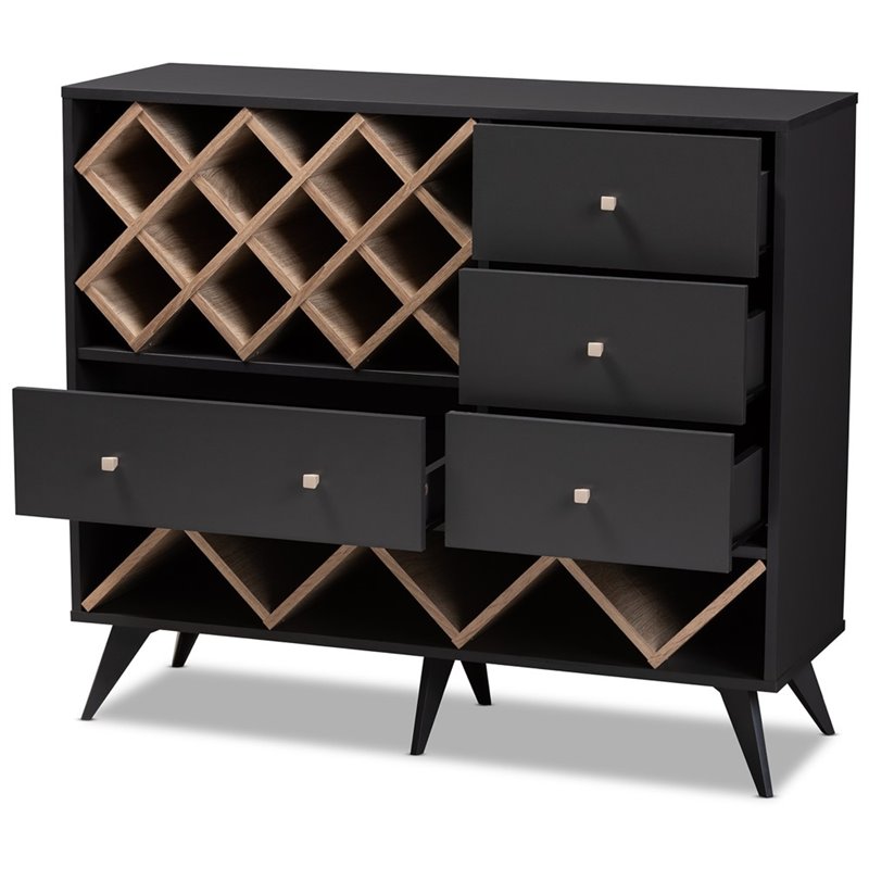 Pemberly Row Mid-Century Wood Wine Cabinet in Dark Grey and Oak