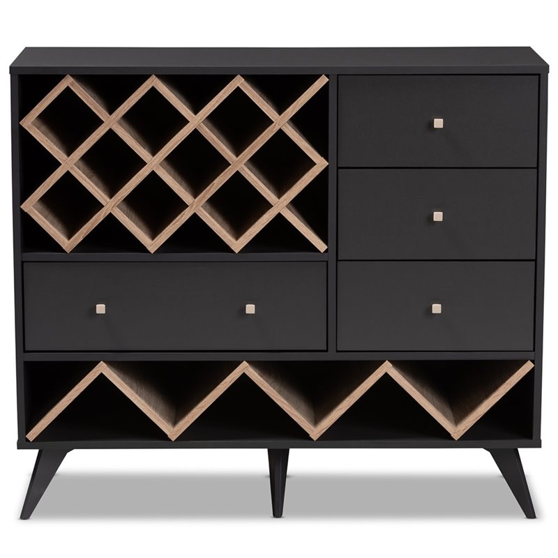 Pemberly Row Mid-Century Wood Wine Cabinet in Dark Grey and Oak