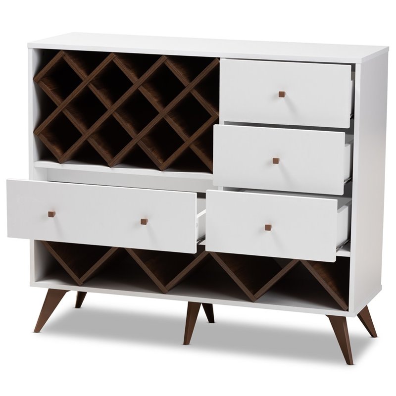 Pemberly Row Mid-Century Wood Wine Cabinet in White and Walnut