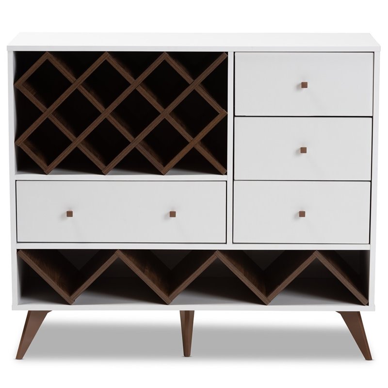 Pemberly Row Mid-Century Wood Wine Cabinet in White and Walnut