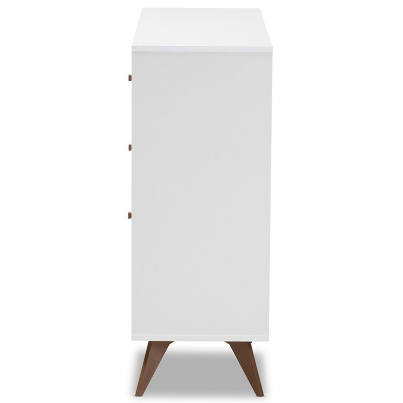 Pemberly Row Mid-Century Wood Wine Cabinet in White and Walnut