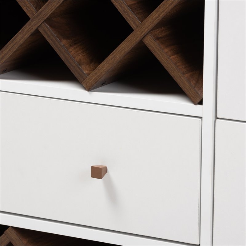 Pemberly Row Mid-Century Wood Wine Cabinet in White and Walnut