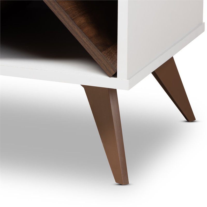 Pemberly Row Mid-Century Wood Wine Cabinet in White and Walnut