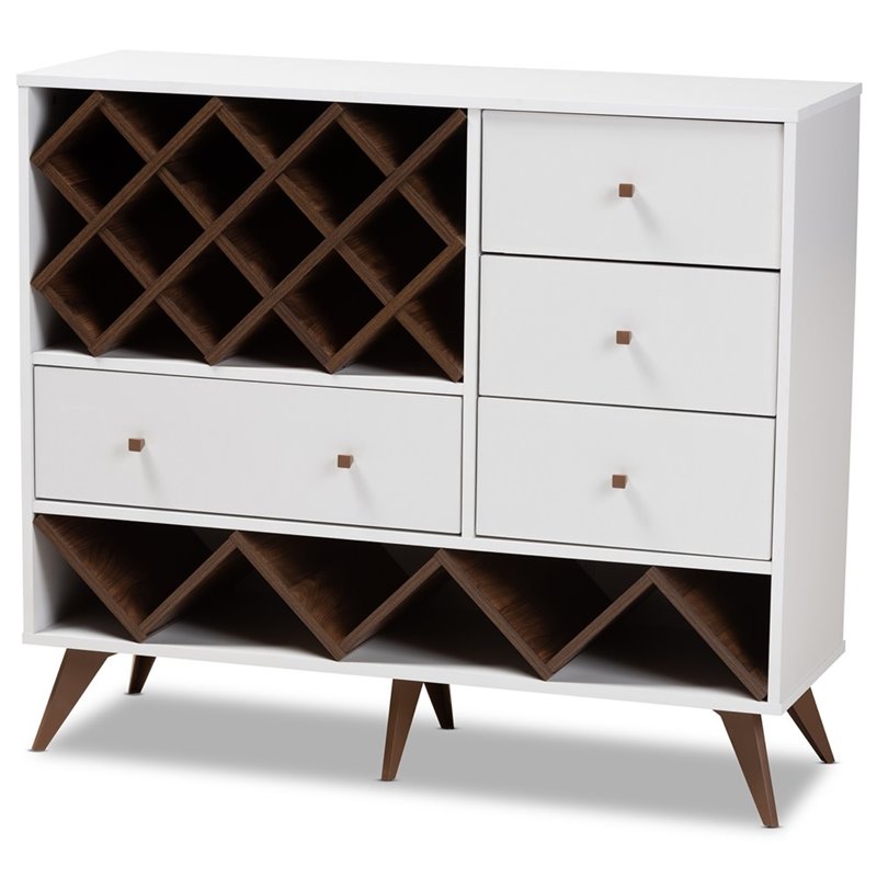 Pemberly Row Mid-Century Wood Wine Cabinet in White and Walnut