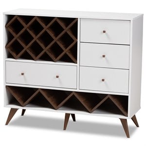 Pemberly Row Mid-Century Wood Wine Cabinet in White and Walnut