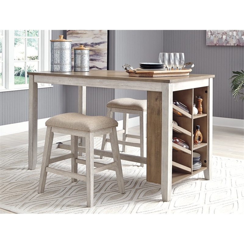 Pemberly Row Counter Height Dining Table w/Wine Rack in White/Light Brown