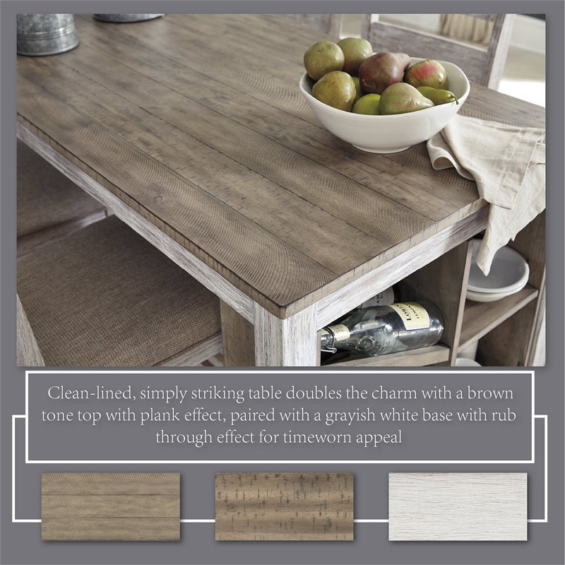 Pemberly Row Counter Height Dining Table w/Wine Rack in White/Light Brown
