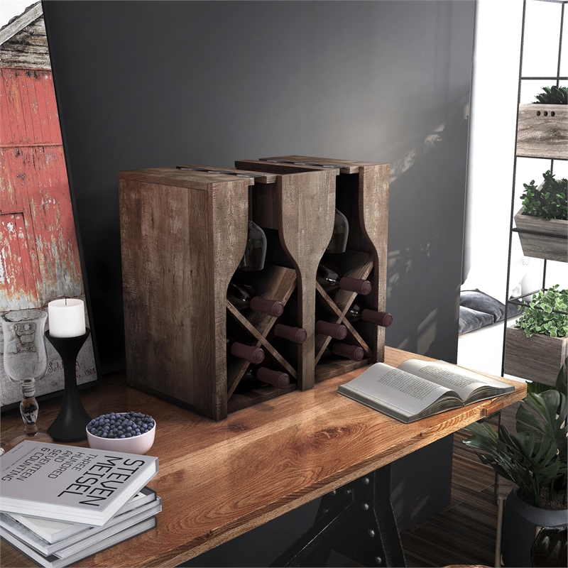 Pemberly Row Wood 8-Bottle Hanging Wine Rack in Reclaimed Oak