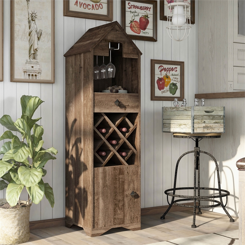 Pemberly Row Rustic Wood 5-Bottle Wine Rack in Reclaimed Oak