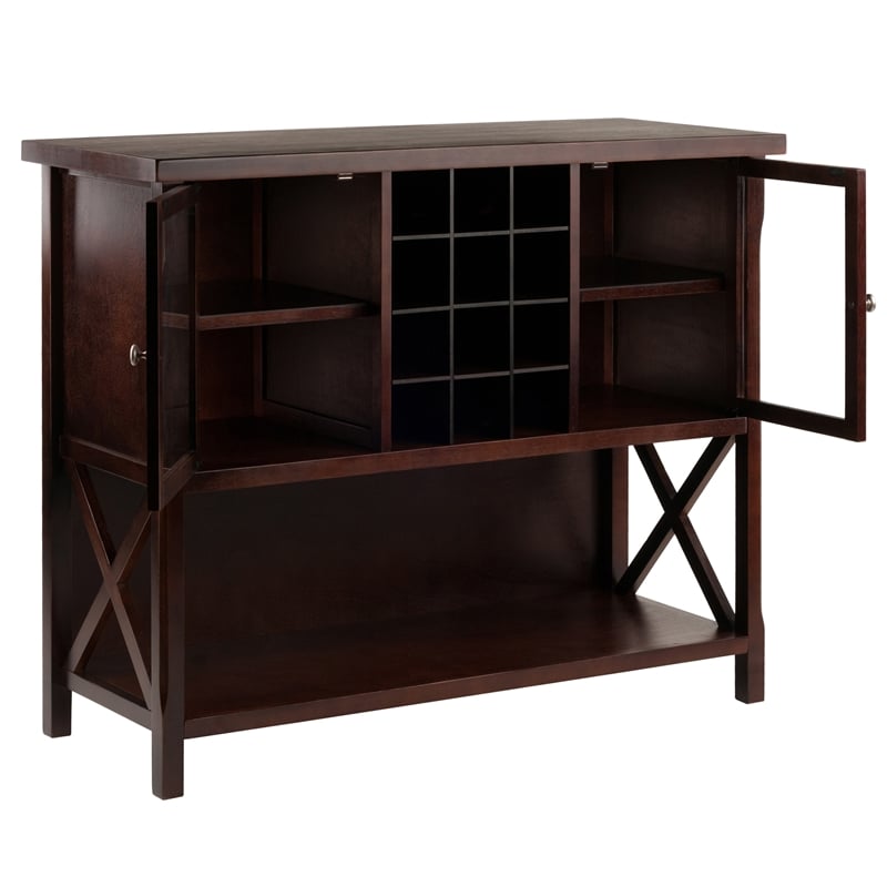 Pemberly Row 2 Door Transitional Solid Wood Wine Rack Buffet Table in Cappuccino