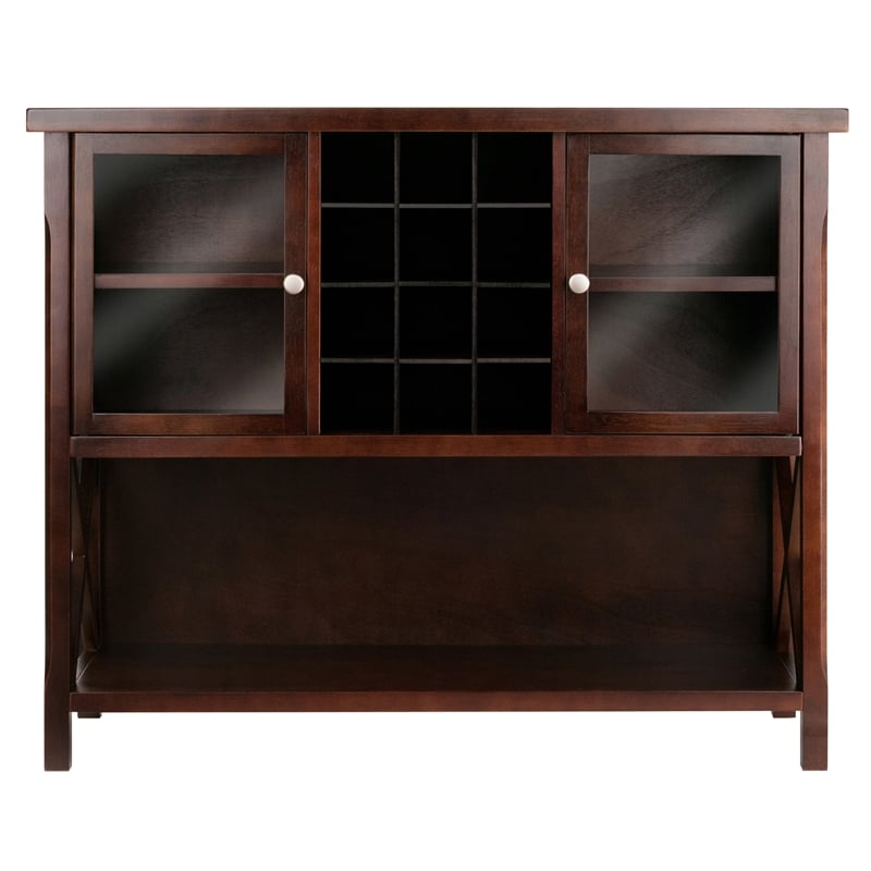 Pemberly Row 2 Door Transitional Solid Wood Wine Rack Buffet Table in Cappuccino