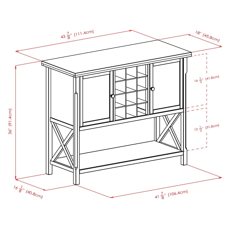 Pemberly Row 2 Door Transitional Solid Wood Wine Rack Buffet Table in Cappuccino