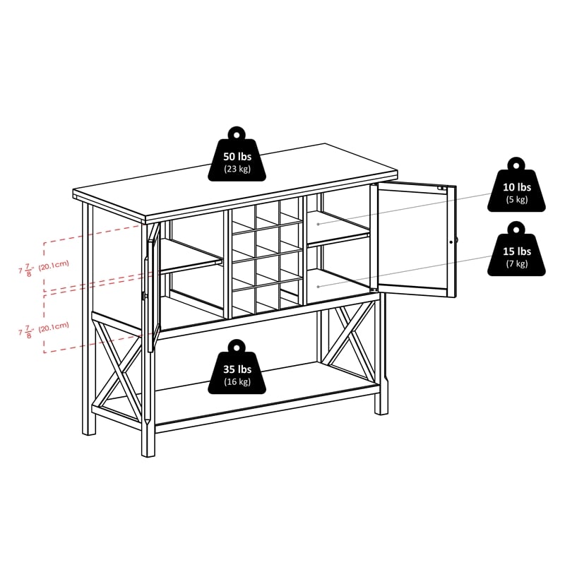 Pemberly Row 2 Door Transitional Solid Wood Wine Rack Buffet Table in Cappuccino