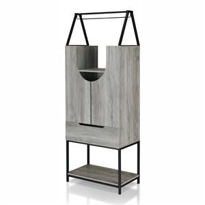 Pemberly Row Industrial Wood Wine Cabinet in Vintage Gray Oak