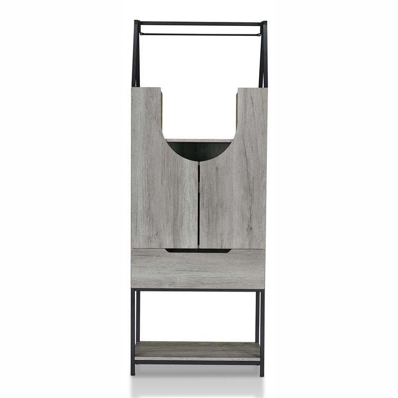 Pemberly Row Industrial Wood Wine Cabinet in Vintage Gray Oak