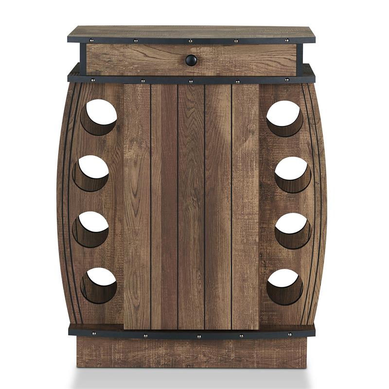 Pemberly Row Rustic Wood 8-Bottle Wine Cabinet in Reclaimed Oak