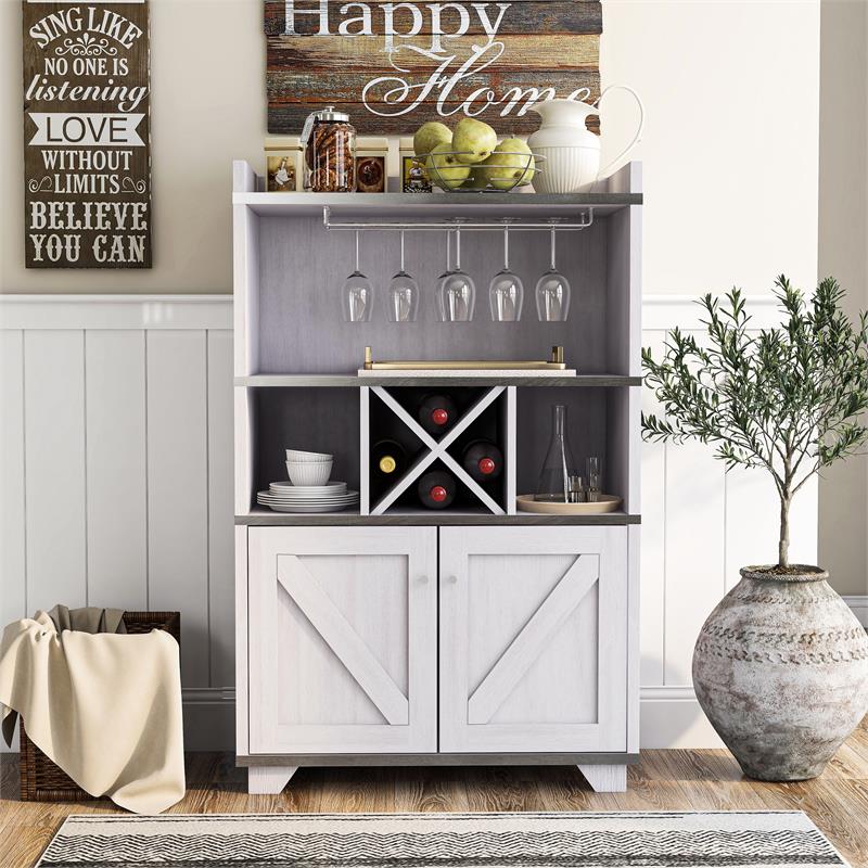 Pemberly Row Modern Farmhouse Wood 4-Bottle Wine Rack in White Oak