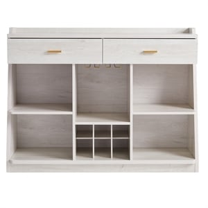 Pemberly Row Farmhouse Wood Multi-Storage Wine Cabinet in White Oak