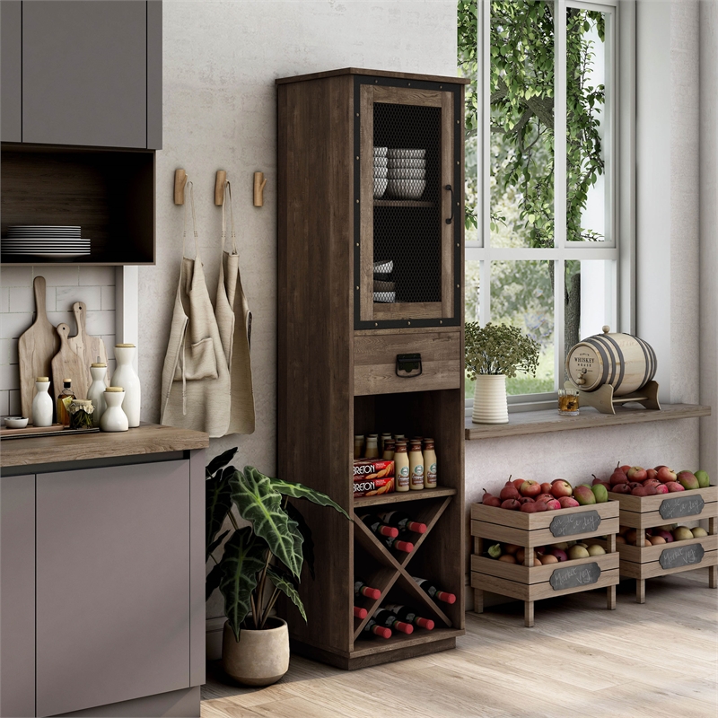 Pemberly Row Modern Farmhouse Wood Tower Cabinet in Reclaimed Oak