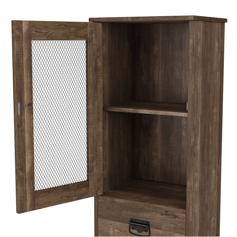 Pemberly Row Modern Farmhouse Wood Tower Cabinet in Reclaimed Oak