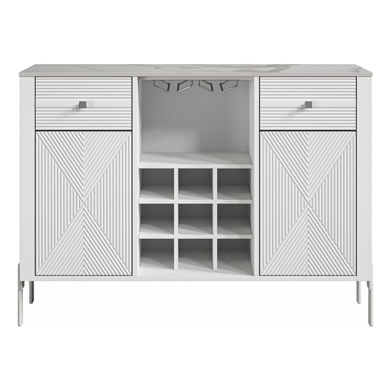 Pemberly Row Modern Engineered Wood 9-Bottle Capacity Wine Cabinet in White