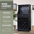 Pemberly Row Traditional Engineered Wood Wine Cabinet in Black