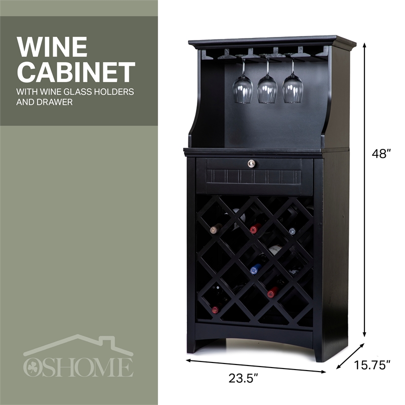 Pemberly Row Traditional Engineered Wood Wine Cabinet in Black