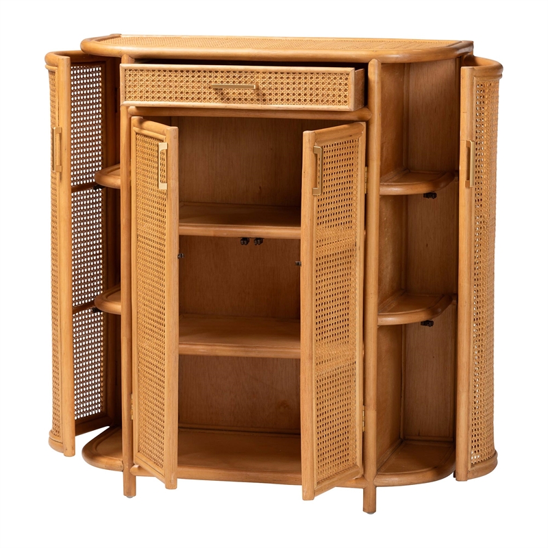 Pemberly Row Contemporary Rattan Storage Handwoven Wicker Accent Cabinet