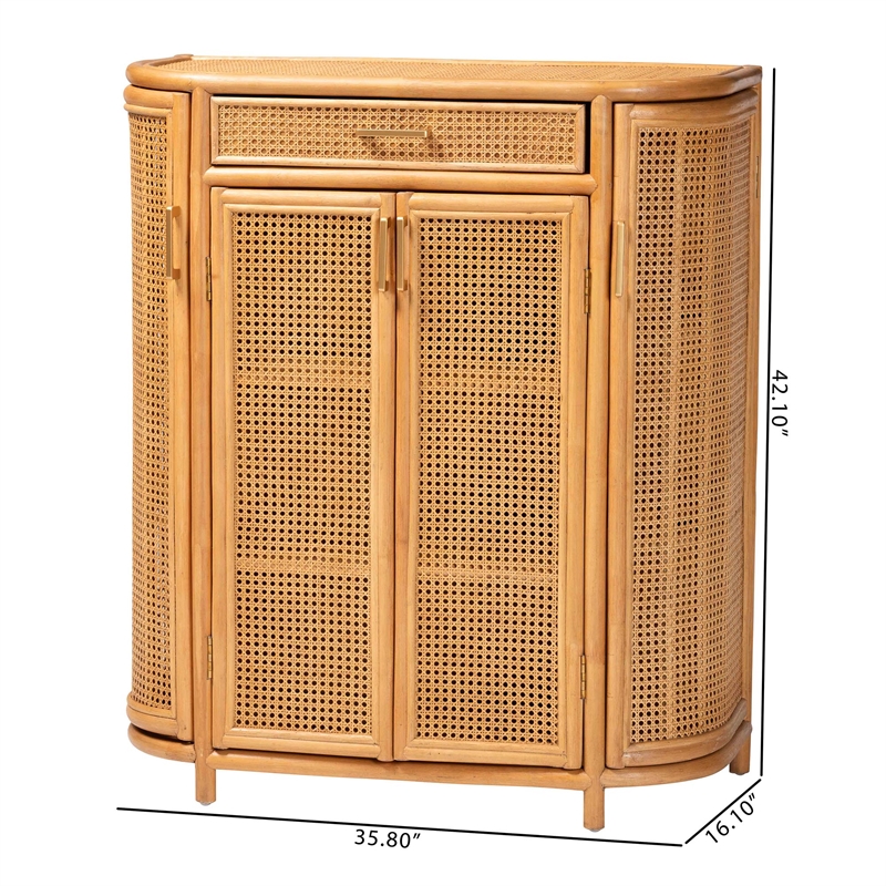 Pemberly Row Contemporary Rattan Storage Handwoven Wicker Accent Cabinet