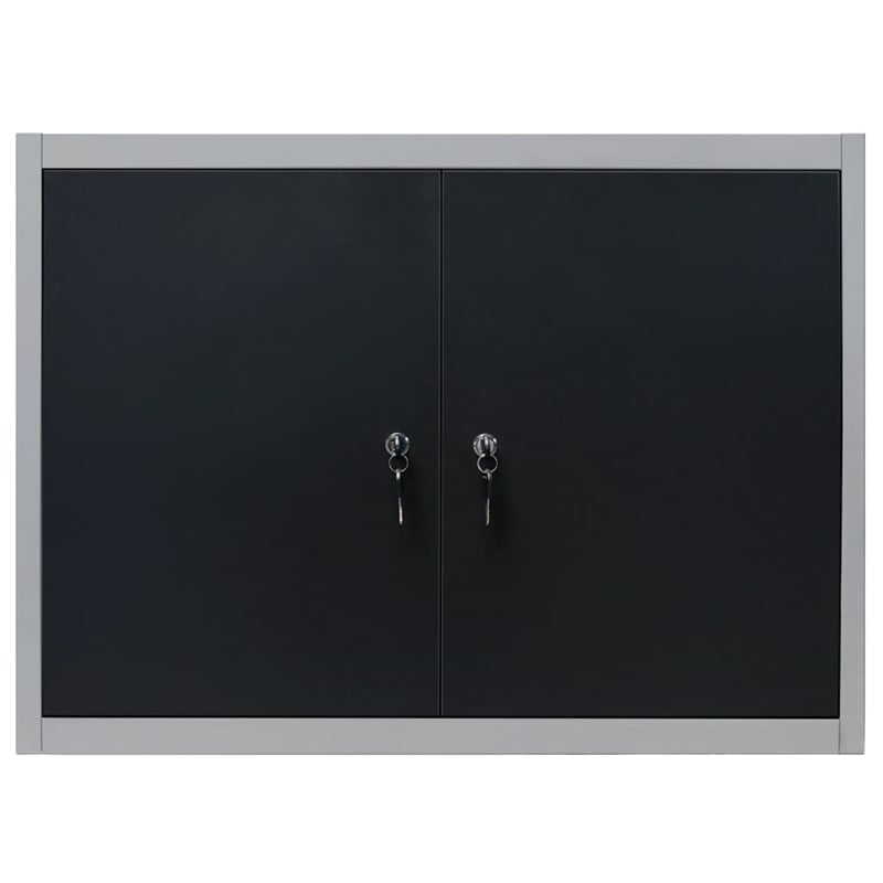 Pemberly Row Industrial Metal Wall Mounted Tool Cabinet in Gray and Black
