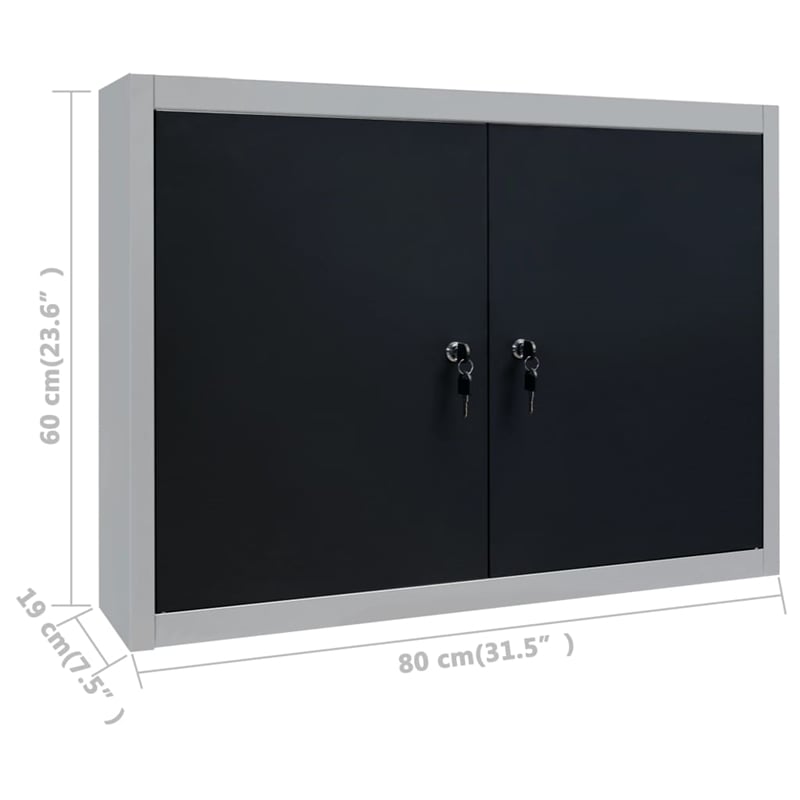 Pemberly Row Industrial Metal Wall Mounted Tool Cabinet in Gray and Black