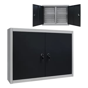 Pemberly Row Industrial Metal Wall Mounted Tool Cabinet in Gray and Black