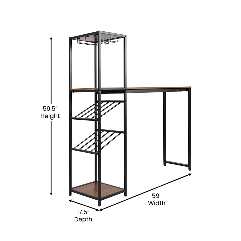 Pemberly Row Metal Bar Table with Bottle and Stemware Storage in Black/Walnut