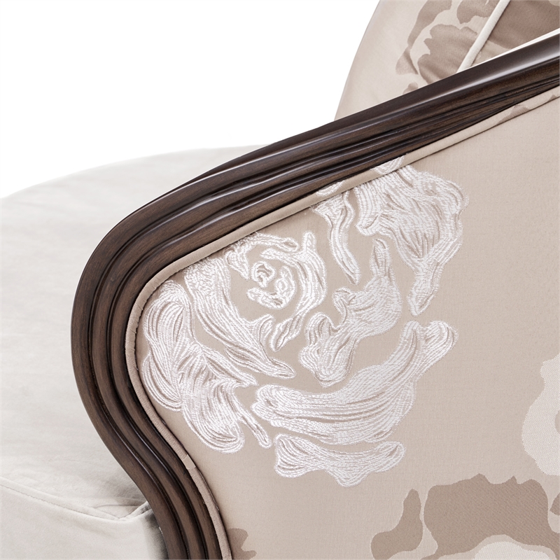 Pemberly Row Transitional Velvet Matching Chair in Porcini/Warm Pecan