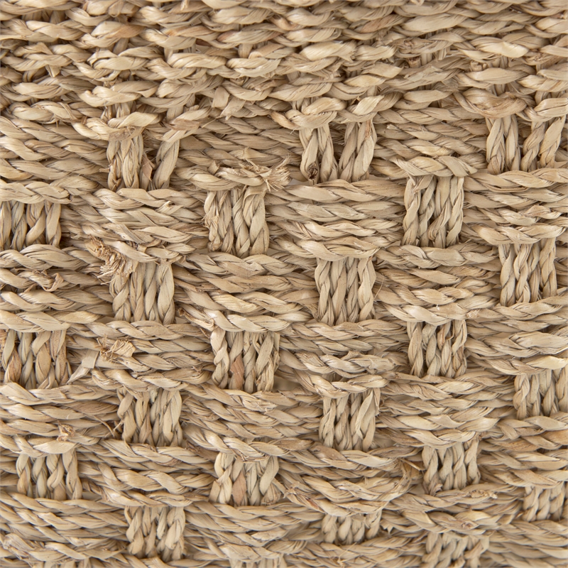 Pemberly Row Light Brown Seagrass Rectangular Basket W/ Handles in Set Of 3