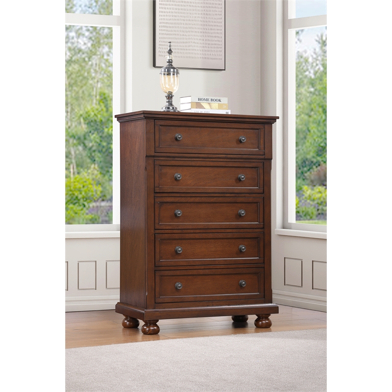 Pemberly Row Contemporary Wood Vintage Bronze Chest in Rustic Cherry