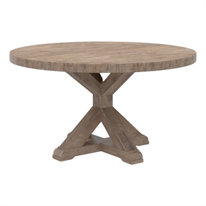 Pemberly Row Farmhouse Round Wood Dining Table in Weathered Natural