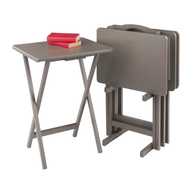 Pemberly Row Transitional Solid Wood 5Pc Snack Table Set Oyster Gray Finish
