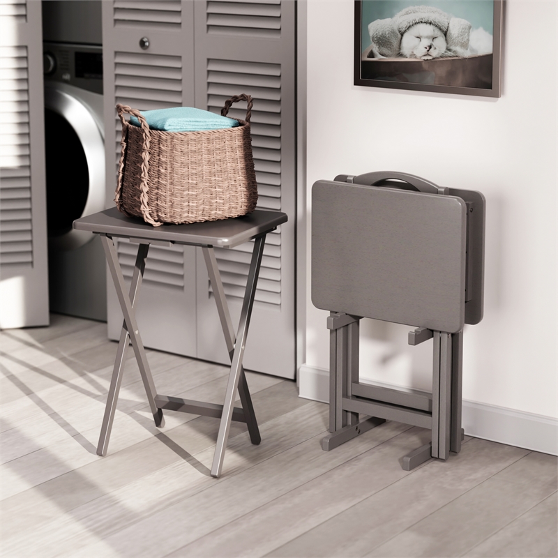 Pemberly Row Transitional Solid Wood 5Pc Snack Table Set Oyster Gray Finish